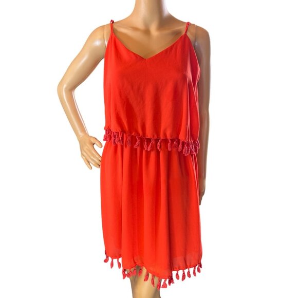 (5 for $25) Xhilaration Tiered Pom Pom Trim Sleeveless Dress in Crimson Red - Picture 1 of 6